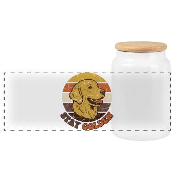 Retro Stay Golden Retriever Mom Vintage Sunset - Panoramic Cookie Jar with Wooden Lid - white - Front