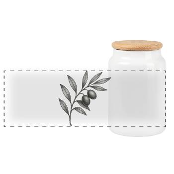Monochrome Olive Branch Sketch - Panoramic Cookie Jar with Wooden Lid - white - Front