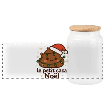 Small Lighted Christmas Cocoa with Garland - Panoramic Cookie Jar with Wooden Lid - white - Front
