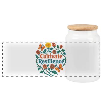 Cultivate Resilience Floral Heart - Panoramic Cookie Jar with Wooden Lid - white - Front