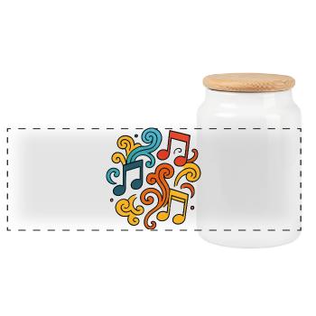 Colorful musical notes - Panoramic Cookie Jar with Wooden Lid - white - Front
