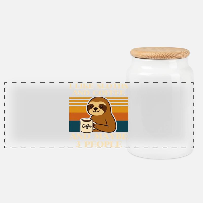 Faultier Kaffee Spruch Retro Humor Sloth Tier - Panorama Keksdose mit Holzdeckel - Weiß