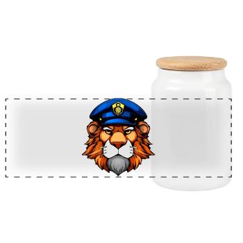 Police Löwe - Panoramic Cookie Jar with Wooden Lid - white - Front