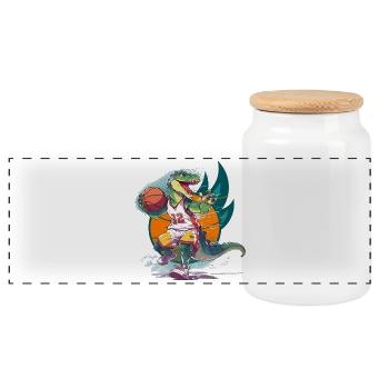 Basketball Dinosaurier T-Rex Basketballspieler - Panorama Keksdose mit Holzdeckel - Weiß - Vorne