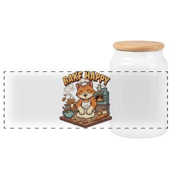 Baking Delight Cat Bakes Cookies - Panoramic Cookie Jar with Wooden Lid - white - Front