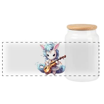 Violine spielendes Einhorn - Panorama Keksdose mit Holzdeckel - Weiß - Vorne
