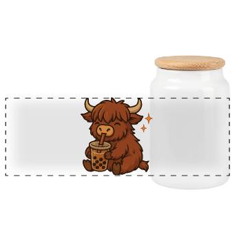 Hochland Rind mit Bubble Tea kawaii Hochland Rind - Panorama Keksdose mit Holzdeckel - Weiß - Vorne