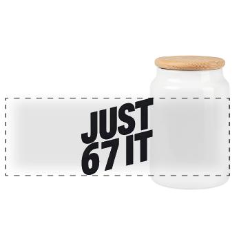 Just 6 7 It – typografische Aussage - Panorama Keksdose mit Holzdeckel - Weiß - Vorne