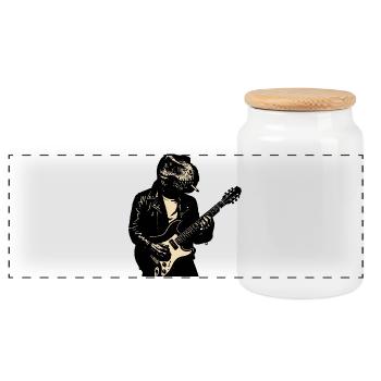 Tyranno Rocker Dino-Gitarrist - Panorama Keksdose mit Holzdeckel - Weiß - Vorne