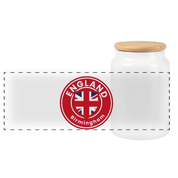 Birmingham England Emblem Round - Panoramic Cookie Jar with Wooden Lid - white - Front