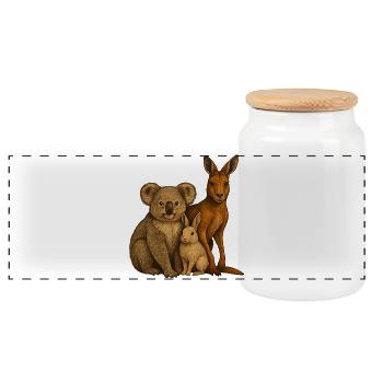 Koala Kangourou Lapin - Boîte à biscuits avec couvercle en bois - blanc - Devant