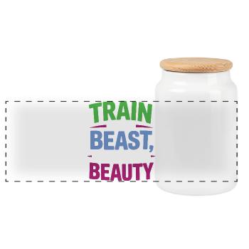 Entraînez-vous comme une bête, ressemblez à une beauté - Boîte à biscuits avec couvercle en bois - blanc - Devant