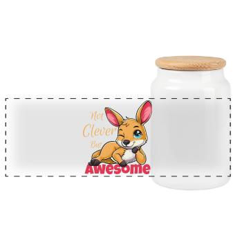 Not clever but great kangaroo - Panoramic Cookie Jar with Wooden Lid - white - Front