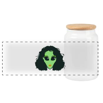 alien_drag_queen - Panoramic Cookie Jar with Wooden Lid - white - Front