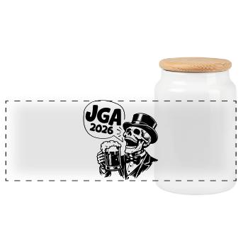 Jga 2026 Bachelor Party Skull - Panoramic Cookie Jar with Wooden Lid - white - Front