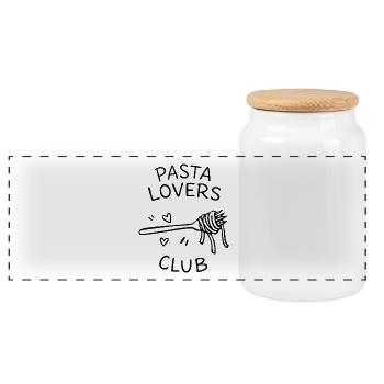 Pasta Lovers Club Minimal Food Statement - Panoramic Cookie Jar with Wooden Lid - white - Front