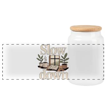 Slow Down Simple Living Anti Hustle Ruhe - Panorama Keksdose mit Holzdeckel - Weiß - Vorne