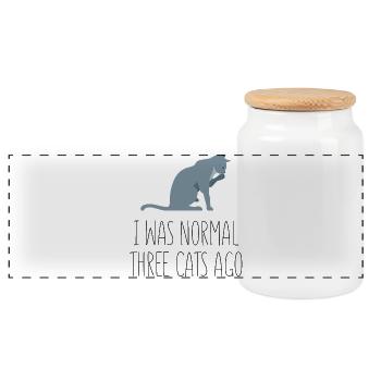 I was normal three cats ago - Panoramic Cookie Jar with Wooden Lid - white - Front