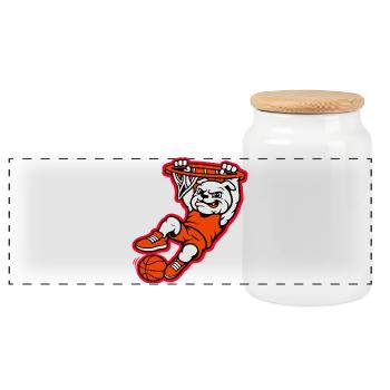 Bulldog Basketball Dunk Mascot - Panoramic Cookie Jar with Wooden Lid - white - Front