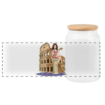 Pin-up im Kolosseum mit Pizza - Panorama Keksdose mit Holzdeckel - Weiß - Vorne
