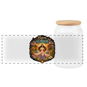 Born of dawn - Panoramic Cookie Jar with Wooden Lid - white - Front