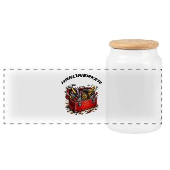 Hand Window Toolbox Cartoon - Panoramic Cookie Jar with Wooden Lid - white - Front