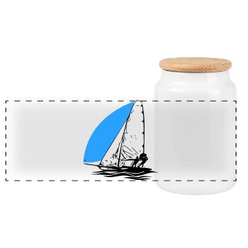 49er Sailing dinghy Sailboat Regatta Sailing Sailing Sports - Panoramic Cookie Jar with Wooden Lid - white - Front