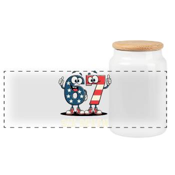 US Flag 67 Memes Six Seven - Panoramic Cookie Jar with Wooden Lid - white - Front