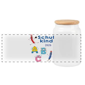  ABC  Schuldkind 2026 - Panorama Keksdose mit Holzdeckel - Weiß - Vorne