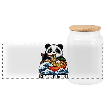 Panda Ramen: In Ramen We Trust - Panorama Keksdose mit Holzdeckel - Weiß - Vorne