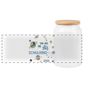  Schulkind 2026 - Panorama Keksdose mit Holzdeckel - Weiß - Vorne