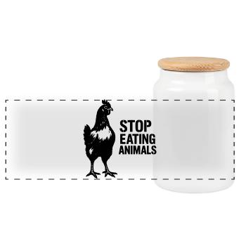 Veganer Raben-Silhouette - Panorama Keksdose mit Holzdeckel - Weiß - Vorne