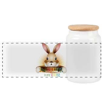 Radiant Rabbit – The Spring is my thing - Panoramic Cookie Jar with Wooden Lid - white - Front