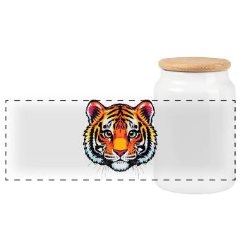 Cute tiger head - Panoramic Cookie Jar with Wooden Lid - white - Front