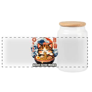 Ramen Noods - Panoramic Cookie Jar with Wooden Lid - white - Front