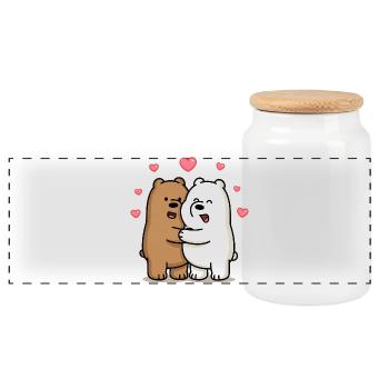 Câlins d’ours avec des cœurs - Boîte à biscuits avec couvercle en bois - blanc - Devant