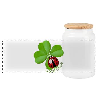Bonne chance Trèfle avec Ladybug | Art du porte-bonheur - Boîte à biscuits avec couvercle en bois - blanc - Devant
