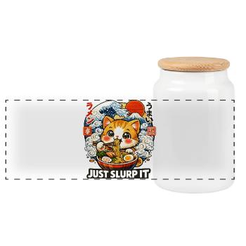 Kawaii Katze Ich brauche Ramen - Panorama Keksdose mit Holzdeckel - Weiß - Vorne