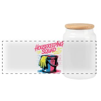 Funny Cleaning Design - Panoramic Cookie Jar with Wooden Lid - white - Front