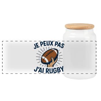 Je peux pas j'ai rugby - Boîte à biscuits avec couvercle en bois - blanc - Devant