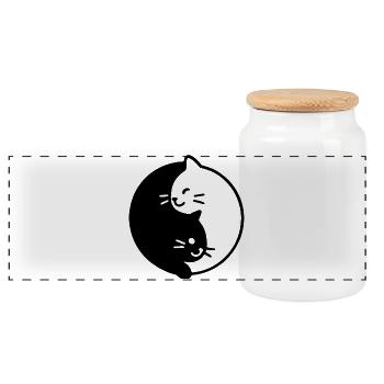 Yin und Yang katzen Duo - Panorama Keksdose mit Holzdeckel - Weiß - Vorne