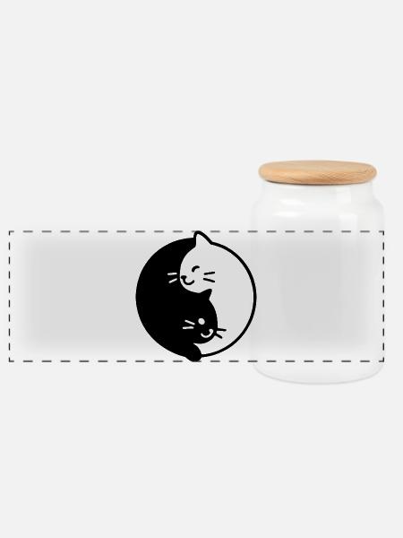 Yin und Yang katzen Duo - Panorama Keksdose mit Holzdeckel - Weiß