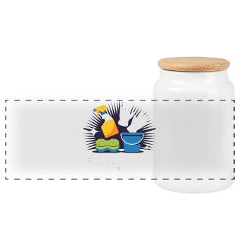 Funny Cleaning Design - Panoramic Cookie Jar with Wooden Lid - white - Front