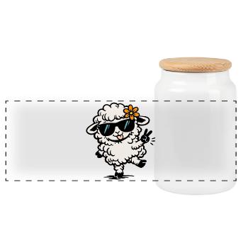 Tanzendes Schaf – Lustige Illustration mit Style - Panorama Keksdose mit Holzdeckel - Weiß - Vorne