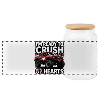 Crush Hearts MonsterTruck - Panorama Keksdose mit Holzdeckel - Weiß - Vorne