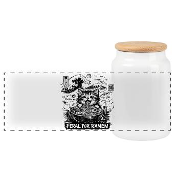 Ramen Noodles Cat Lover Retro Kawaii Cats - Panoramic Cookie Jar with Wooden Lid - white - Front