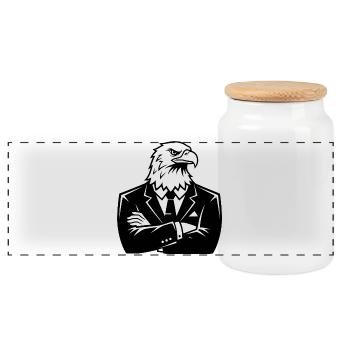 Eagle in a Suit – Leadership Animal Design - Panoramic Cookie Jar with Wooden Lid - white - Front
