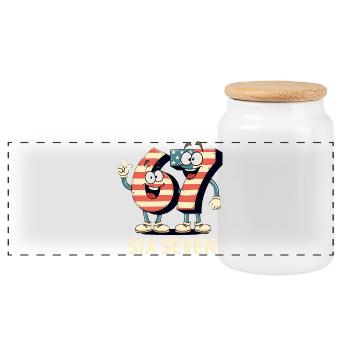 US Flag 67 Memes Six Seven - Panoramic Cookie Jar with Wooden Lid - white - Front