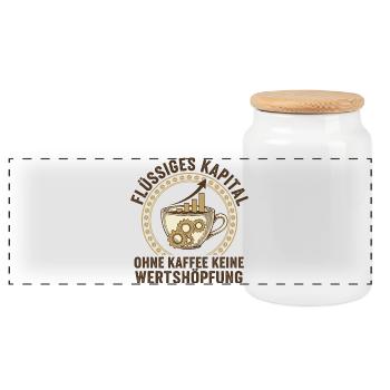 Liquid Capital Coffee - Office Humor - Panoramic Cookie Jar with Wooden Lid - white - Front