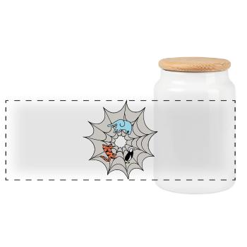 Spider web - Panoramic Cookie Jar with Wooden Lid - white - Front